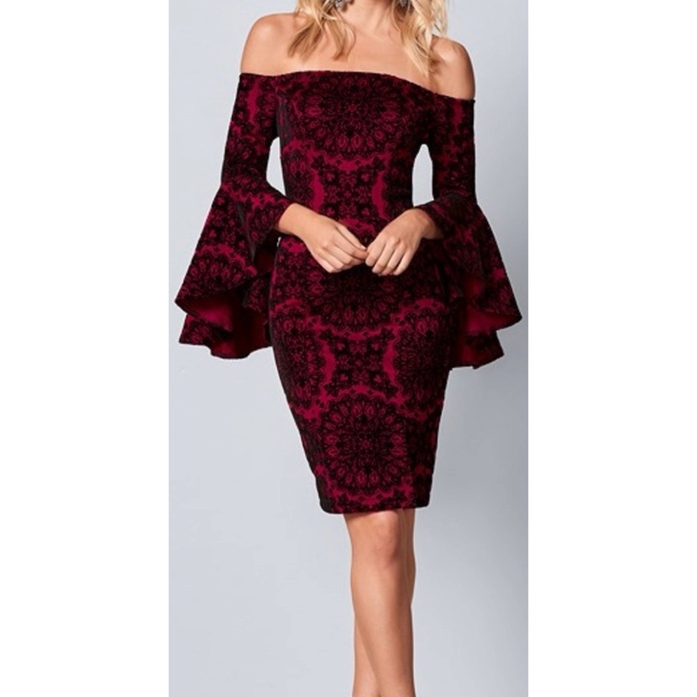 Venus Burgundy Velvet Off the Shoulder Witchy Vamp Goth Dress Size 16